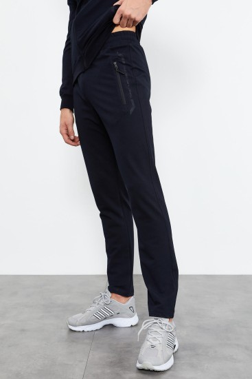 Men's Stand Collar Standard Fit Navy Blue Tracksuit - 85152 - TOMMYLIFE (1)