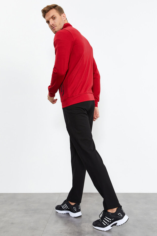 Men's Stand Collar Standard Fit Red-Black Tracksuit - 85152 - 8