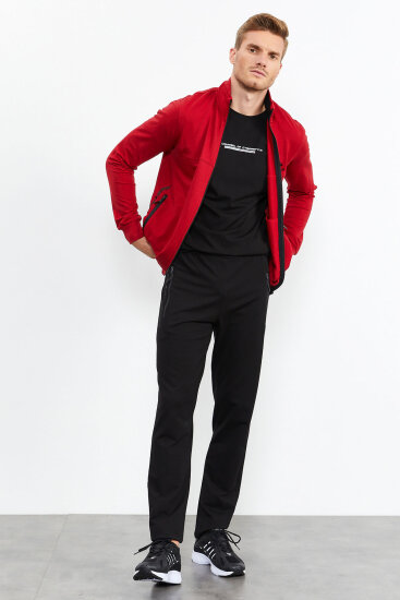 Men's Stand Collar Standard Fit Red-Black Tracksuit - 85152 