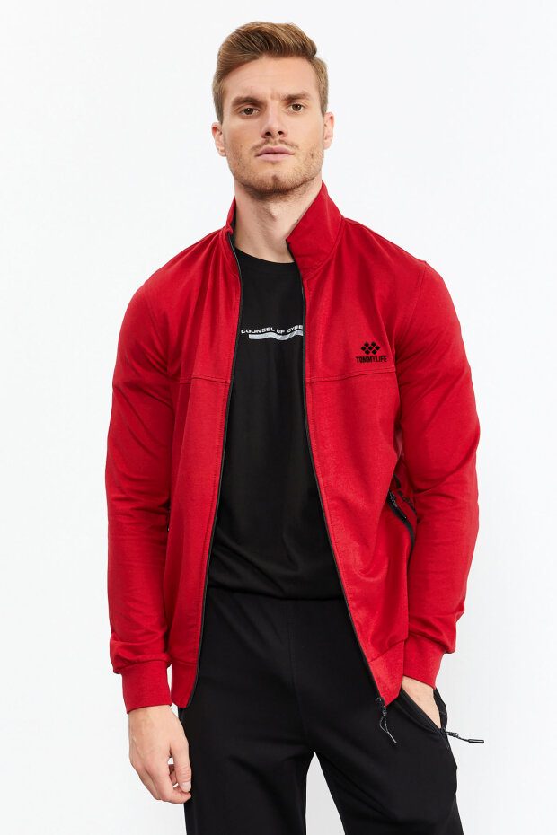 Men's Stand Collar Standard Fit Red-Black Tracksuit - 85152 - 2