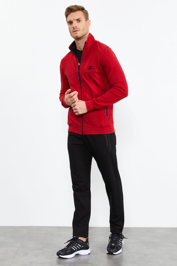 Men's Stand Collar Standard Fit Red-Black Tracksuit - 85152 - 3