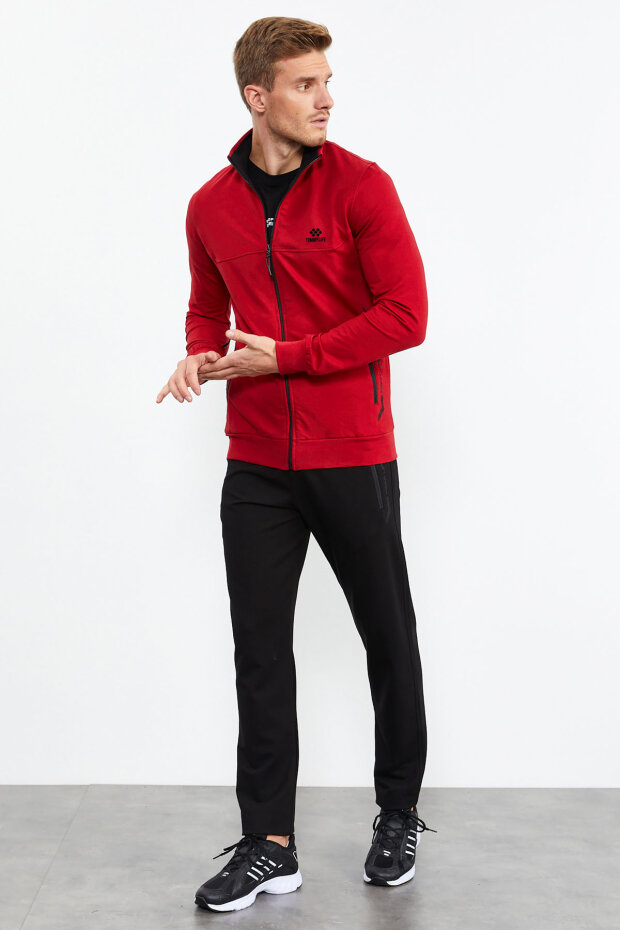 Men's Stand Collar Standard Fit Red-Black Tracksuit - 85152 - 4