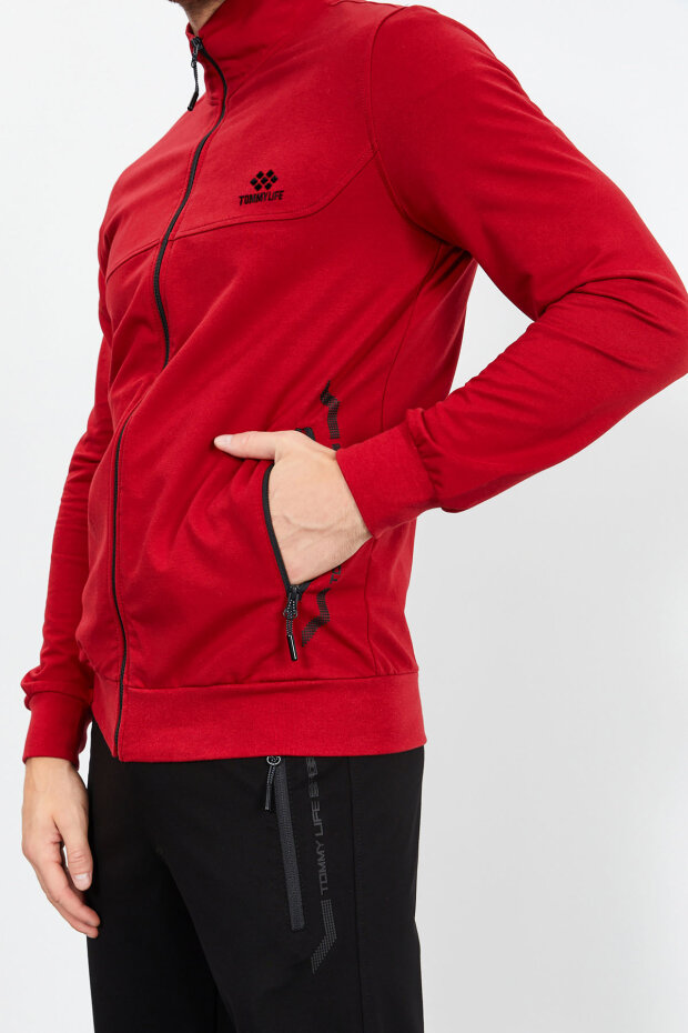 Men's Stand Collar Standard Fit Red-Black Tracksuit - 85152 - 6