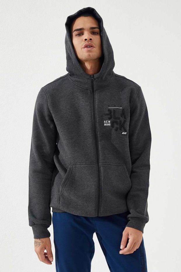 Zipper With Pocket Anthracite Melange Men's Sweatshirt