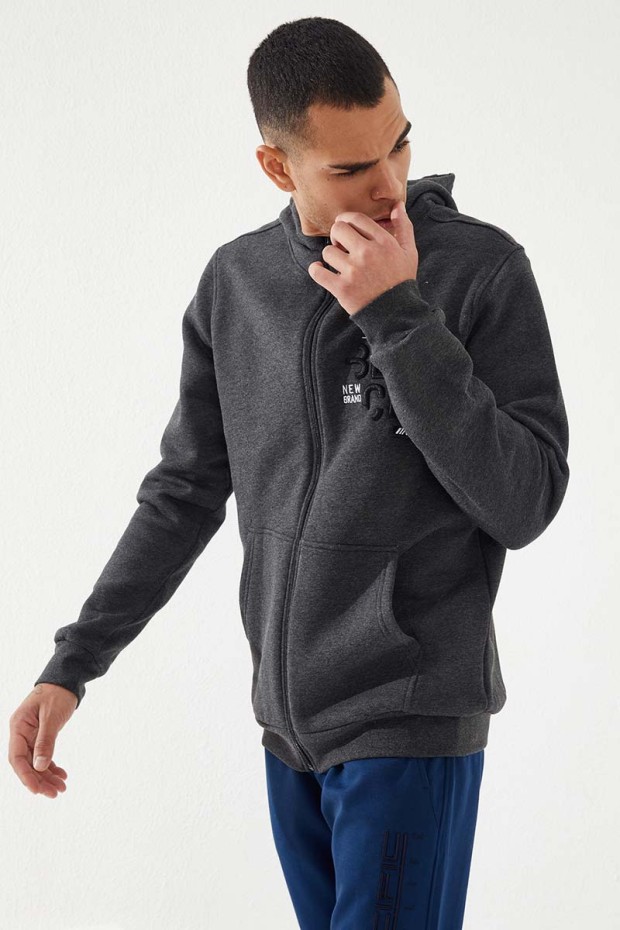 Zipper With Pocket Anthracite Melange Men's Sweatshirt
