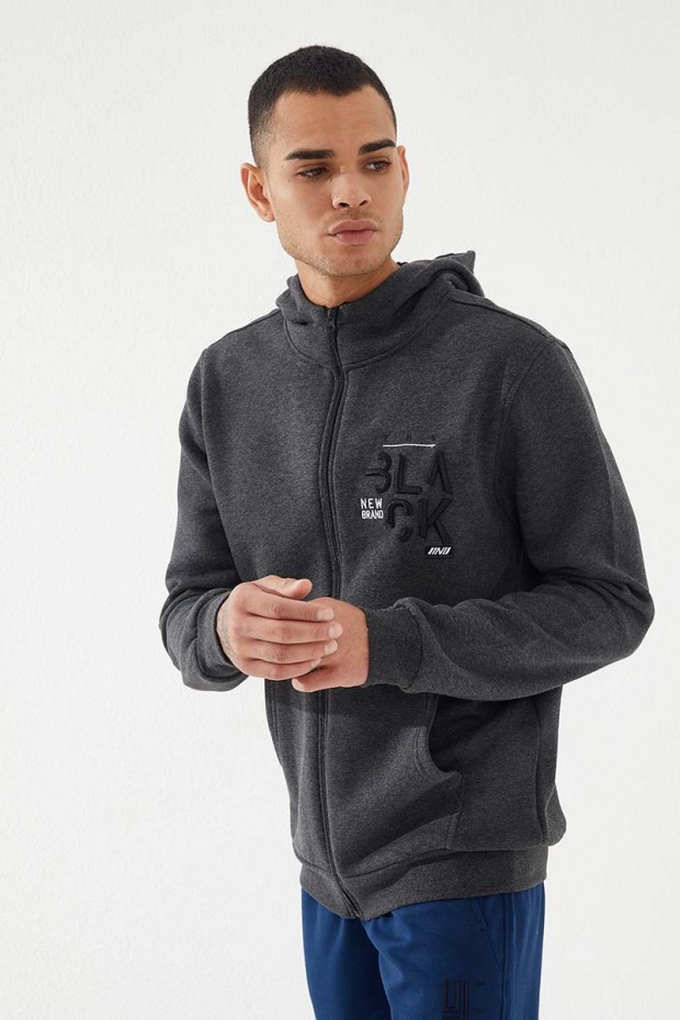Zipper With Pocket Anthracite Melange Men's Sweatshirt