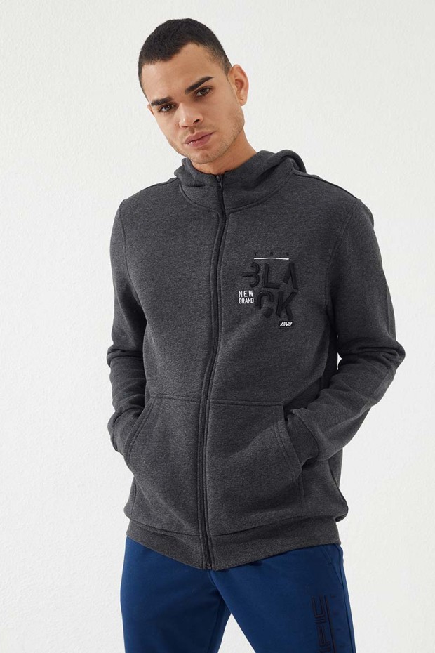 Zipper With Pocket Anthracite Melange Men's Sweatshirt
