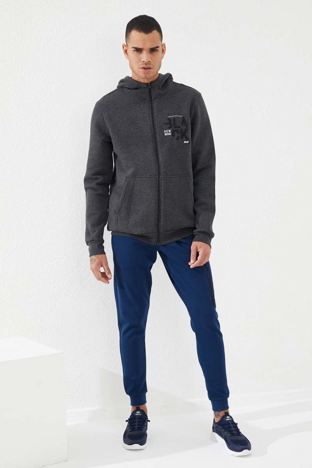 Zipper With Pocket Anthracite Melange Men's Sweatshirt
