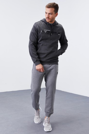 Invincible Embroidered Kangaroo Pocket Anthracite Melange Men's Sweatshirt - TOMMYLIFE (1)