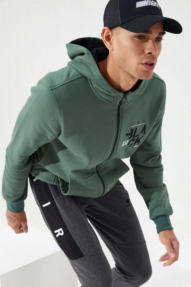 Zipper With Pocket Green Men's Sweatshirt