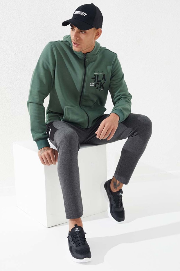 Zipper With Pocket Green Men's Sweatshirt