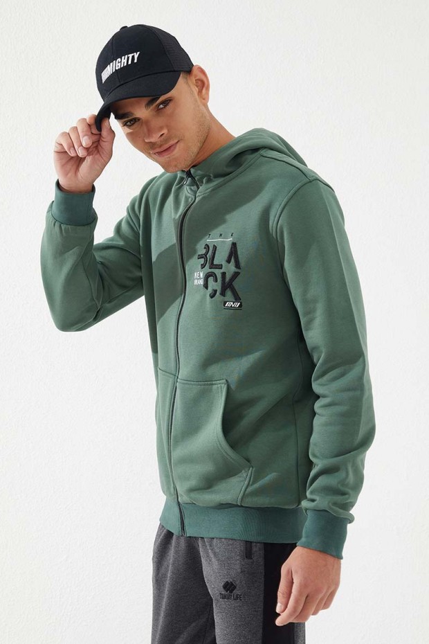 Zipper With Pocket Green Men's Sweatshirt