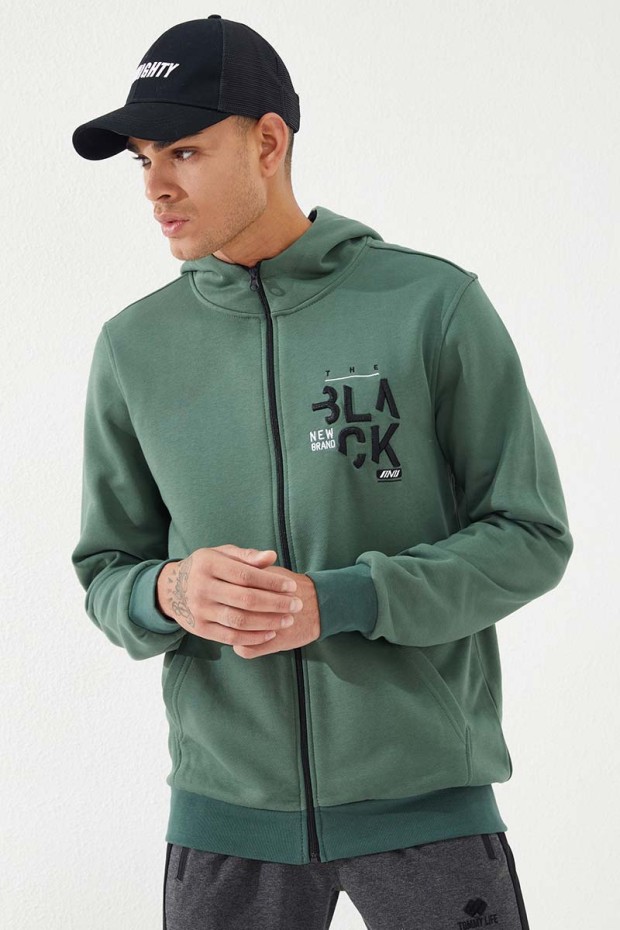 Zipper With Pocket Green Men's Sweatshirt