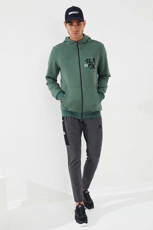 Zipper With Pocket Green Men's Sweatshirt