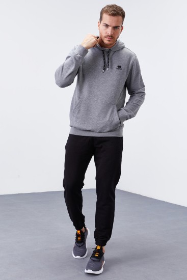 Hooded Kangaroo Pocket Grey Melange Men's Sweatshirt - TOMMYLIFE (1)