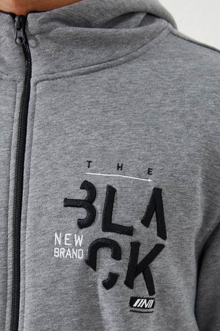 Zipper With Pocket Grey Melange Men's Sweatshirt - Thumbnail