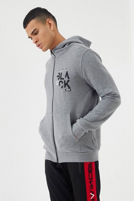 Zipper With Pocket Grey Melange Men's Sweatshirt - Thumbnail