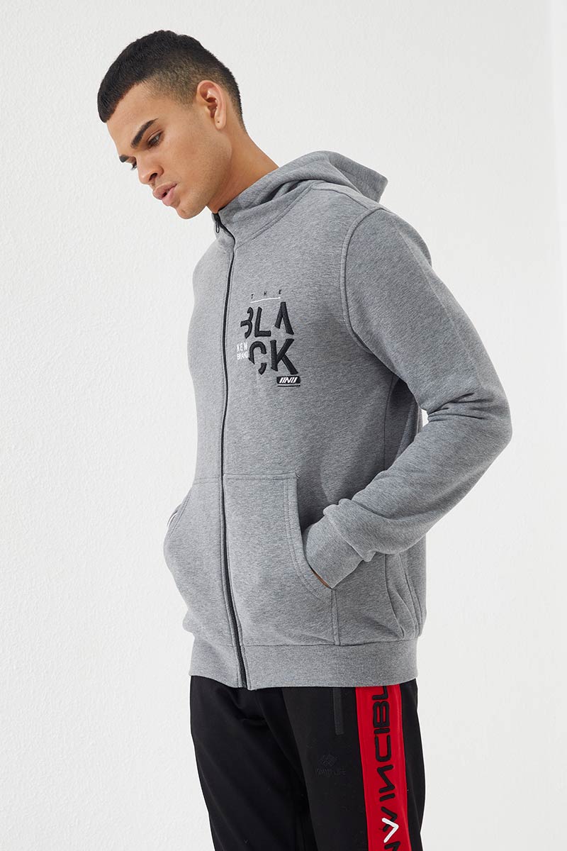 Zipper With Pocket Grey Melange Men's Sweatshirt