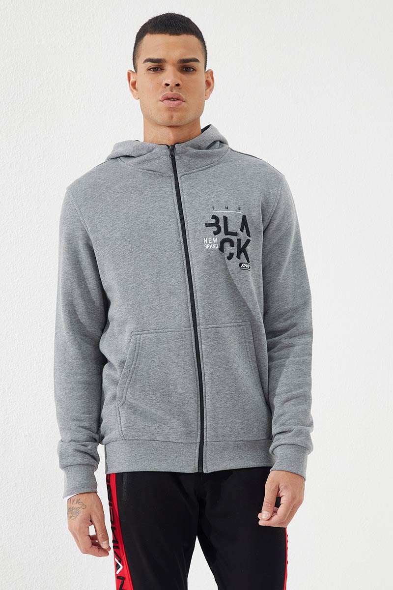 Zipper With Pocket Grey Melange Men's Sweatshirt