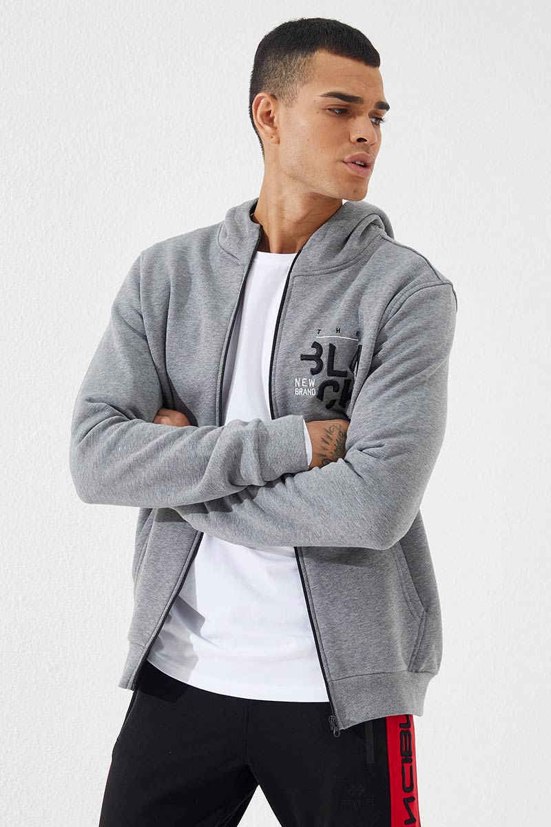 Zipper With Pocket Grey Melange Men's Sweatshirt