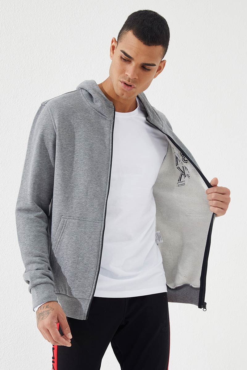 Zipper With Pocket Grey Melange Men's Sweatshirt
