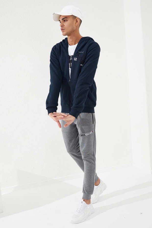 Zipper With Pocket Navy Blue Men's Sweatshirt