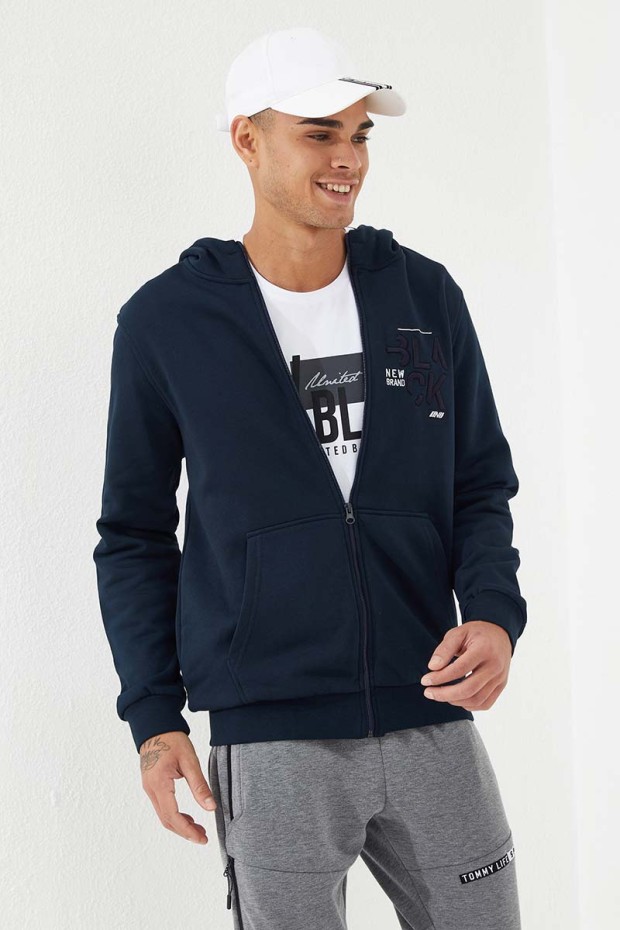 Zipper With Pocket Navy Blue Men's Sweatshirt