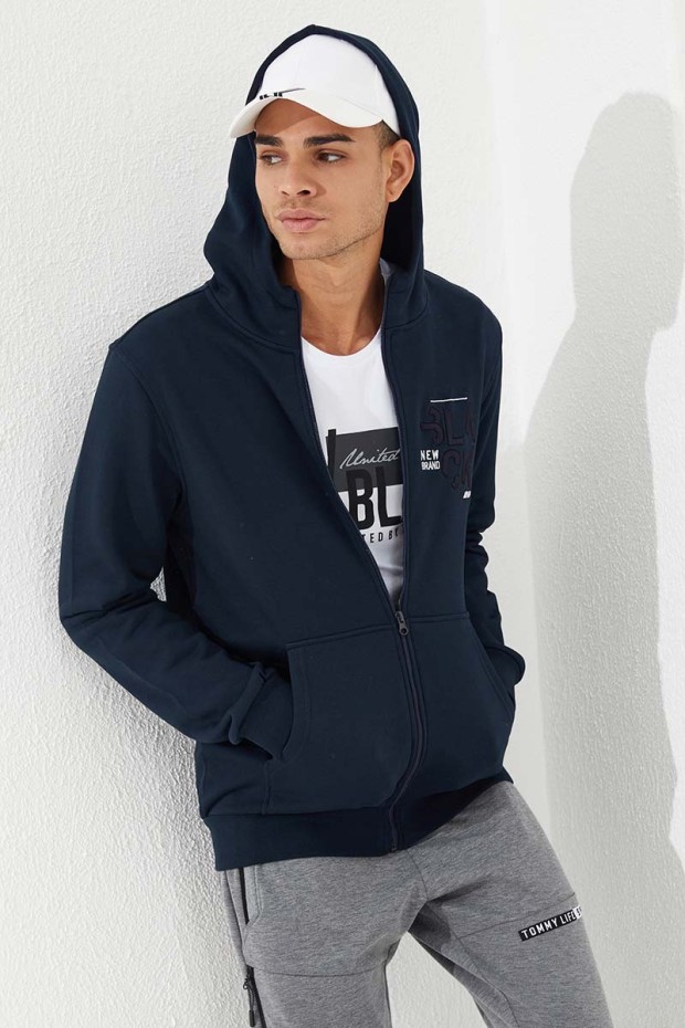 Zipper With Pocket Navy Blue Men's Sweatshirt
