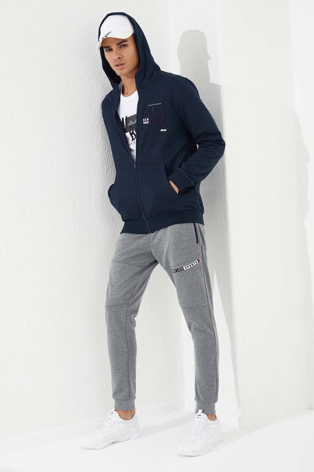 Zipper With Pocket Navy Blue Men's Sweatshirt