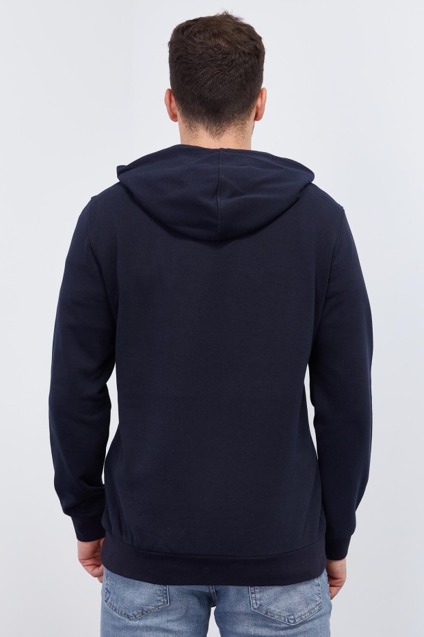 Invincible Embroidered Kangaroo Pocket Navy Blue Men's Sweatshirt