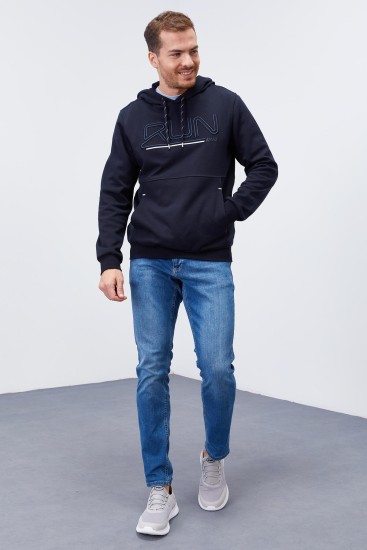 Hooded Navy Blue Men's Sweatshirt - TOMMYLIFE (1)