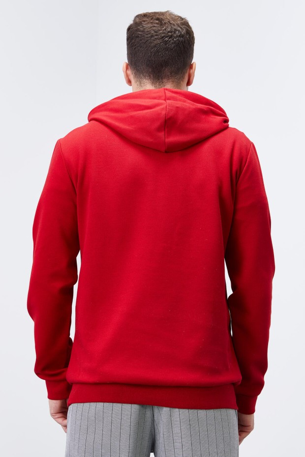 Invincible Embroidered Kangaroo Pocket Red Men's Sweatshirt