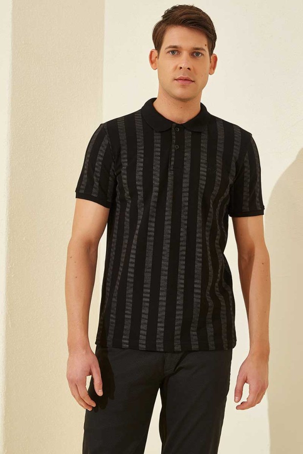 Tommy Life Patterned Polo Black-Dark Grey Men's T-Shirt