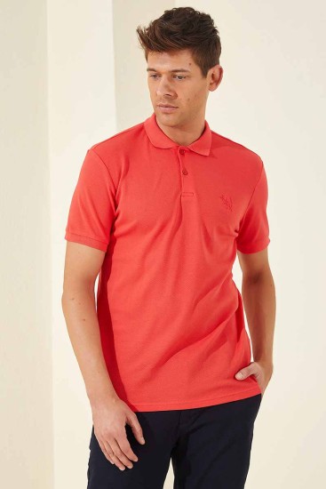 Tommy Life Classic Embroidered Polo Coral Men's T-Shirt - Thumbnail