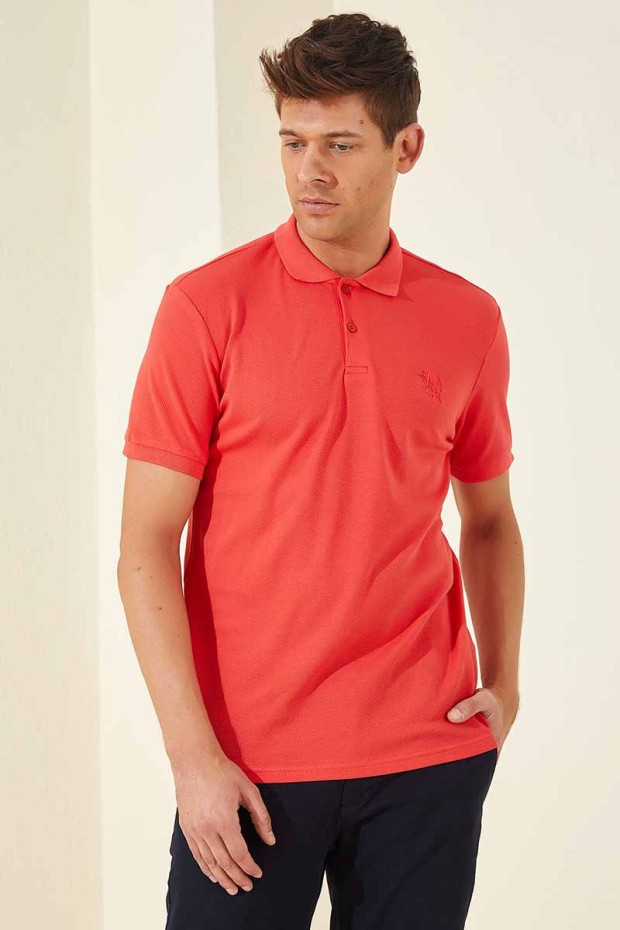 Tommy Life Classic Embroidered Polo Coral Men's T-Shirt