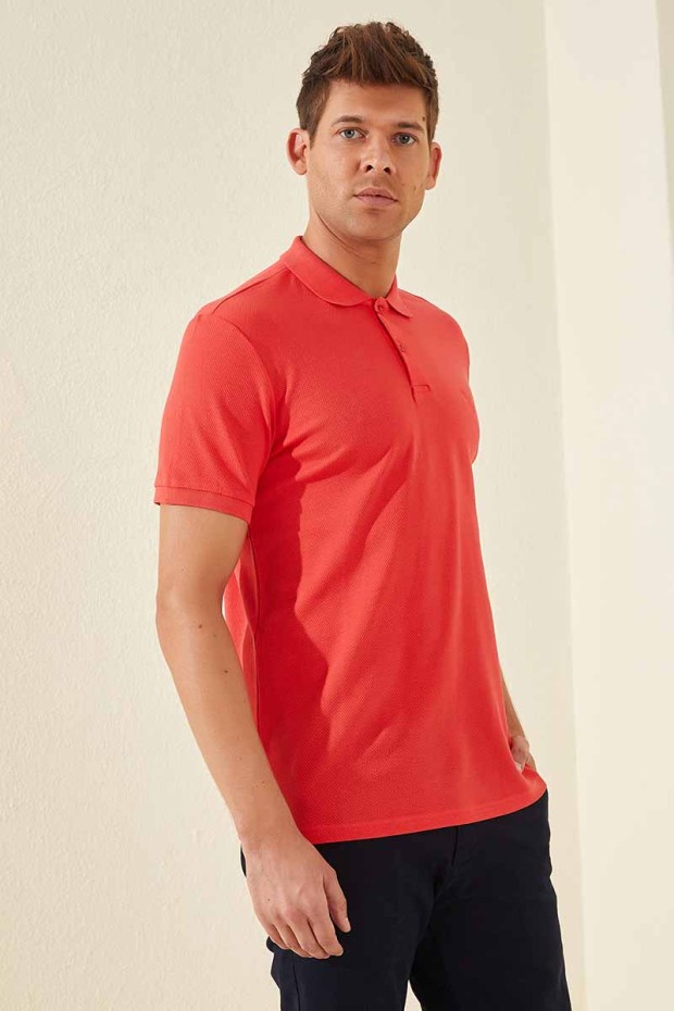Tommy Life Classic Embroidered Polo Coral Men's T-Shirt