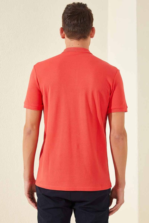 Tommy Life Classic Embroidered Polo Coral Men's T-Shirt