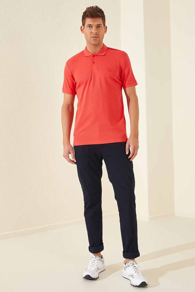 Tommy Life Classic Embroidered Polo Coral Men's T-Shirt