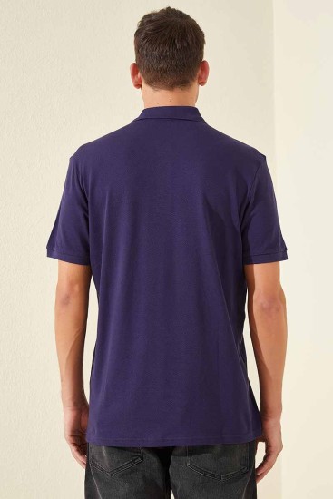 Tommy Life Classic Embroidered Polo Purple Men's T-Shirt - Thumbnail