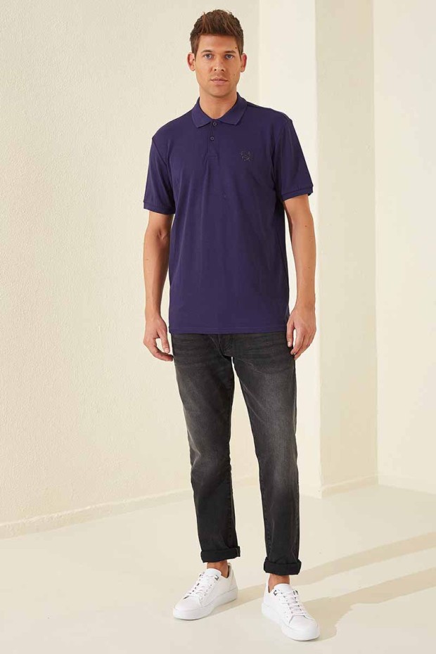 Tommy Life Classic Embroidered Polo Purple Men's T-Shirt