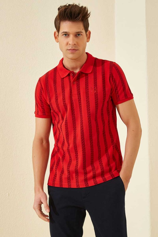 Tommy Life Patterned Polo Red Men's T-Shirt