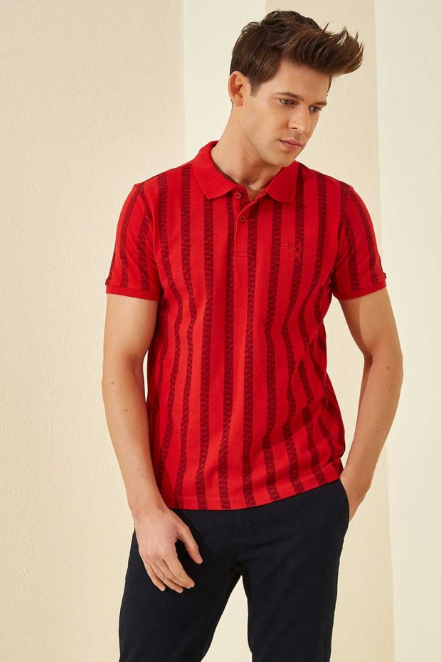 Tommy Life Patterned Polo Red Men's T-Shirt