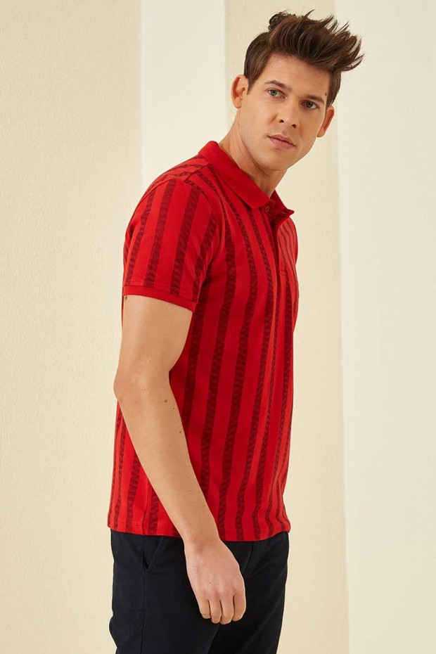 Tommy Life Patterned Polo Red Men's T-Shirt