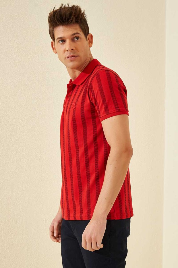 Tommy Life Patterned Polo Red Men's T-Shirt