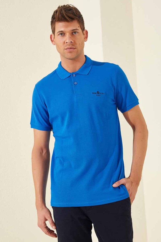 Tommy Life Classic Embroidered Polo Saxe Men's T-Shirt