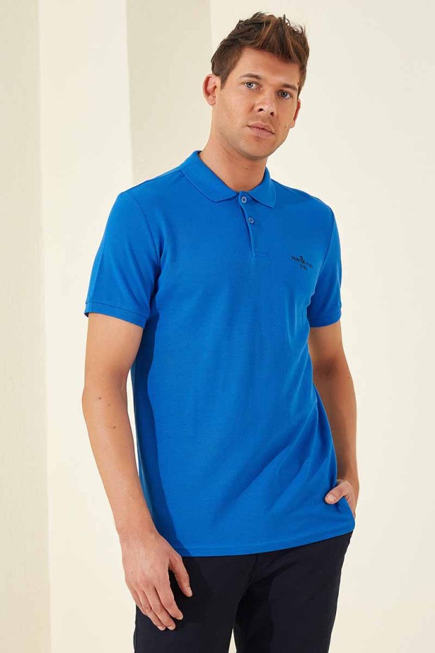 Tommy Life Classic Embroidered Polo Saxe Men's T-Shirt