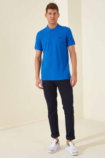 Tommy Life Classic Embroidered Polo Saxe Men's T-Shirt - Thumbnail