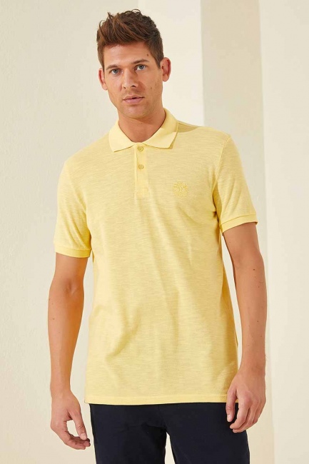 Tommy Life Embroidered Polo Yellow Men's T-Shirt - Thumbnail
