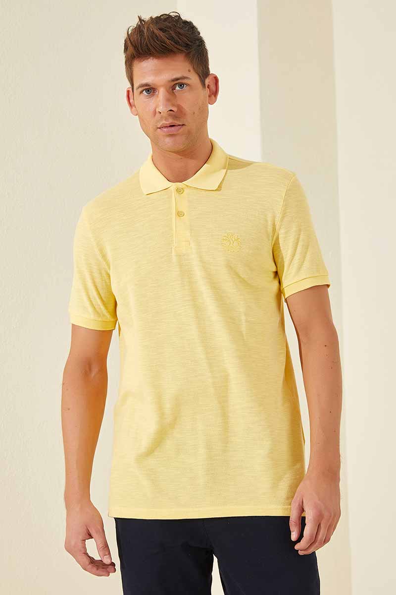 Tommy Life Embroidered Polo Yellow Men's T-Shirt