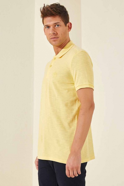 Tommy Life Embroidered Polo Yellow Men's T-Shirt - Thumbnail